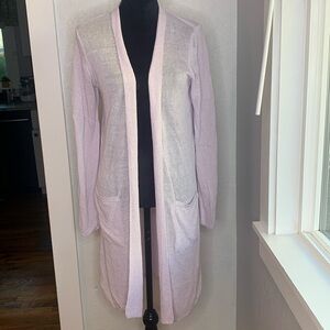 J. Jill lavender linen blend open front long duster cardigan sweater pockets M
